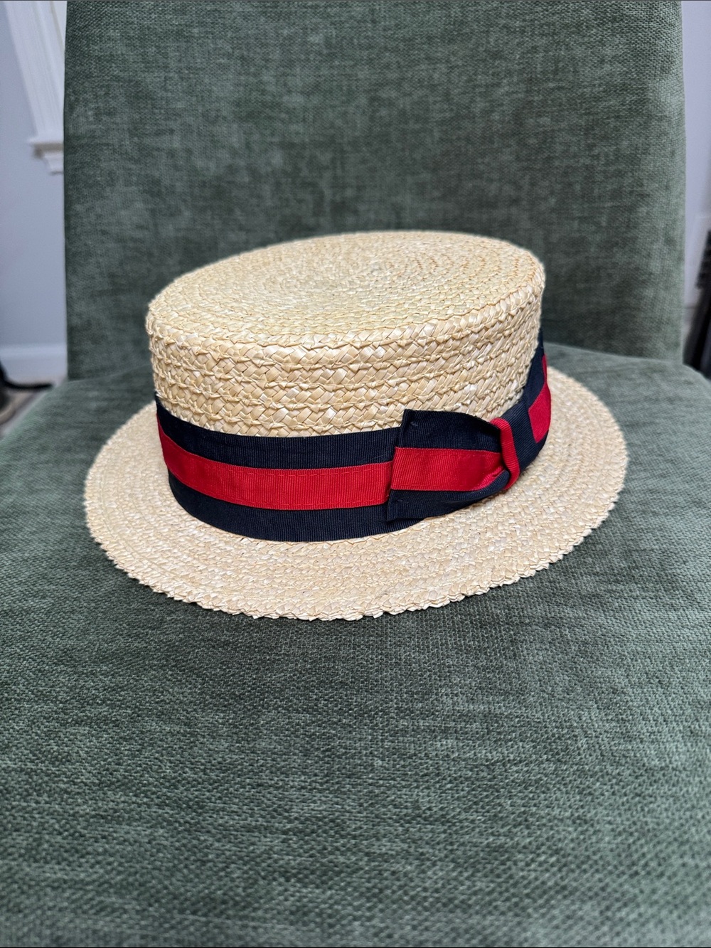 Men’s Summer Gondola Straw Boater Hat with Red and Black Ribbon